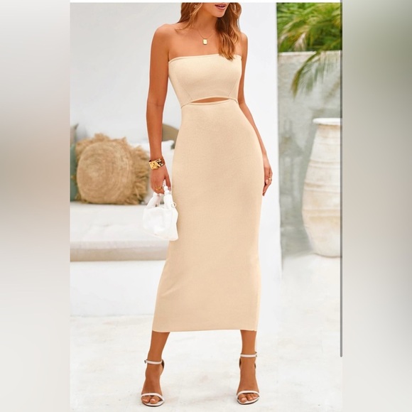Women's Summer Midi Bodycon Dress Strapless Cut Out Knit Tube Long Fitted
8043 - Picture 7 of 7